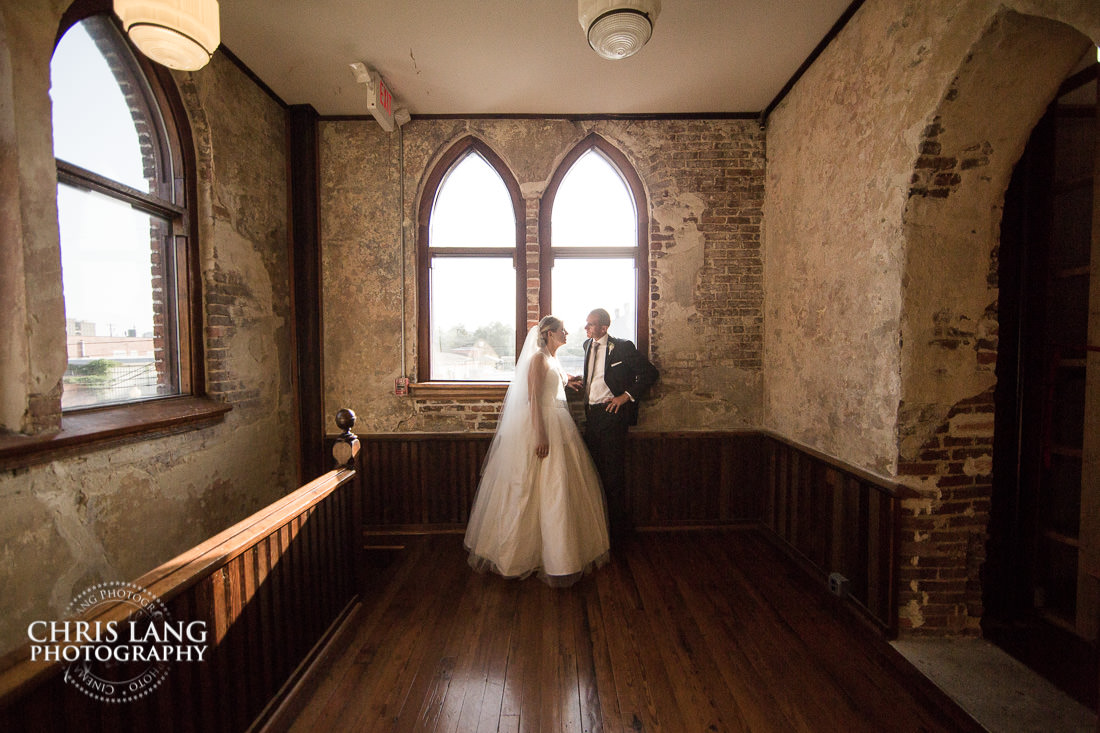 image of bride and groon in the Brooklyn Arts Center - Wilmington NC Weddings