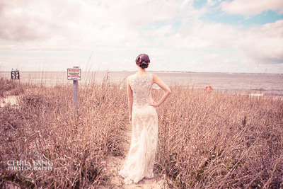 Bride on the beach of Bald Head Island - weding dress - wedding ideas - photographers
