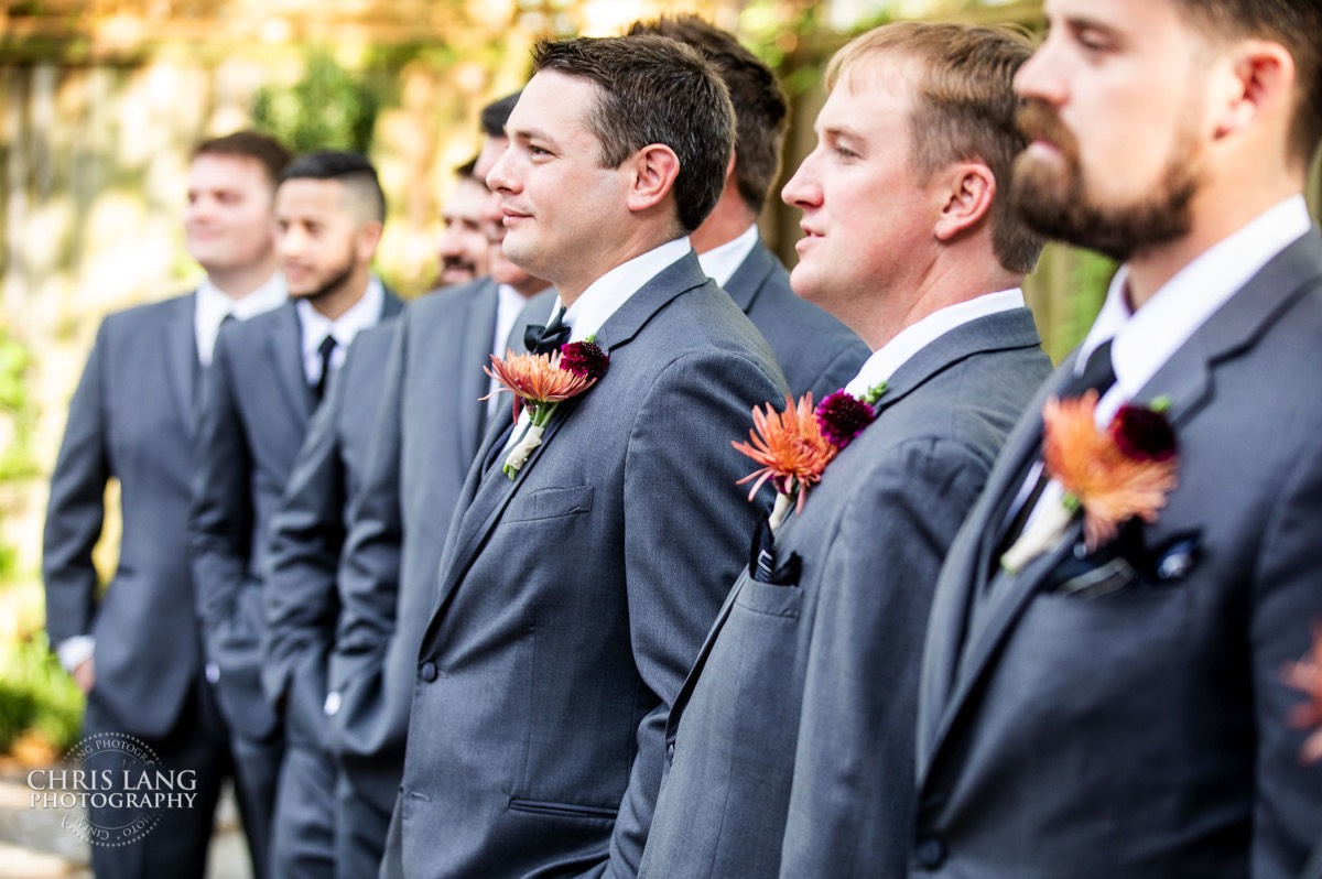 Groom with groomsmen - boutonniere - wedding colors - brooklyn arts center - weddings - wedding venue -  wedding photo - ideas - wilmington nc - chris lang photography 