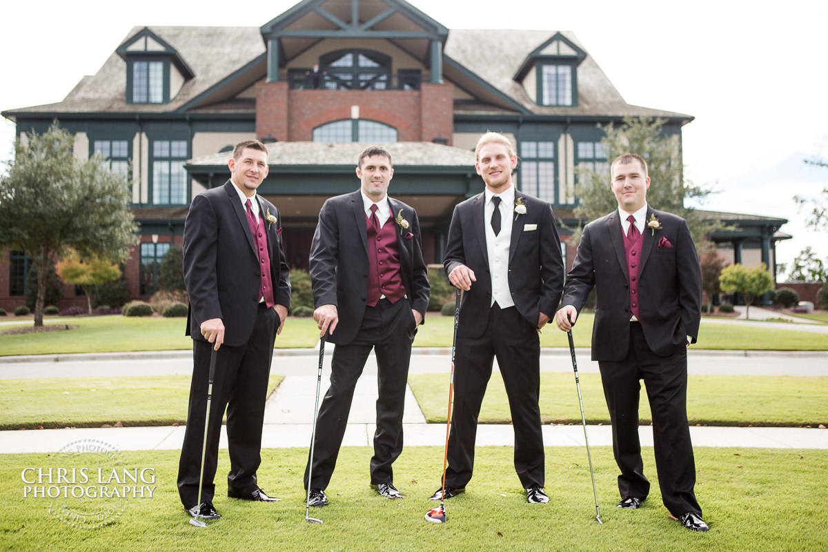 groomsmen with golf clubs - bridesmaids - groomsman - bridal party photography - bride- groom - bridal party photo ideas - wilmington nc wedding photography