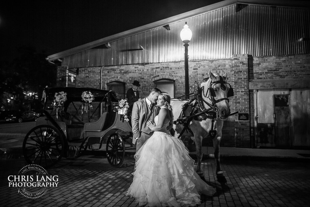 horse and carriage - bride and grrom -  Wilmington wedding photography - night wedding photography - evening wedding photos- bride - groom -  night time wedding photo ideas - low light wedding photography - wedding exit