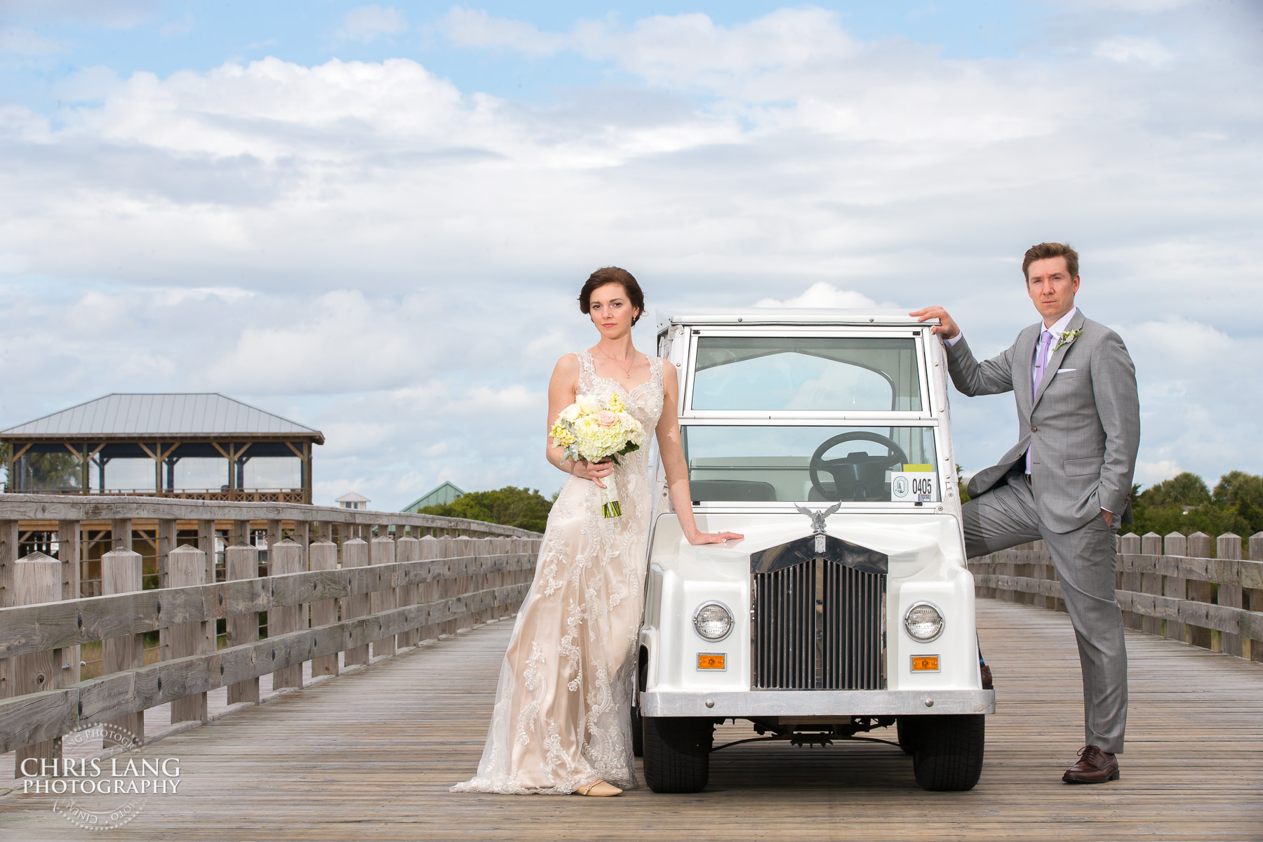 North Carolina Wedding Photographer,  Wedding Photography, Photo of Bride & Groom, Bald head Island, Wood Bridge, Old Baldy, Wedding Dress, Rolls Royce,  Destination Wedding,  Wilmington NC Photographer,  Chris Lang Photography