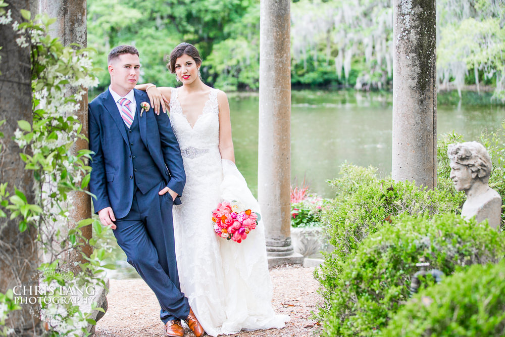 Airlie Gardens -Bride-Groom-weddding flowers - natural light wedding photo - wedding photography ideas - Wilmington NC Wedding Photography
