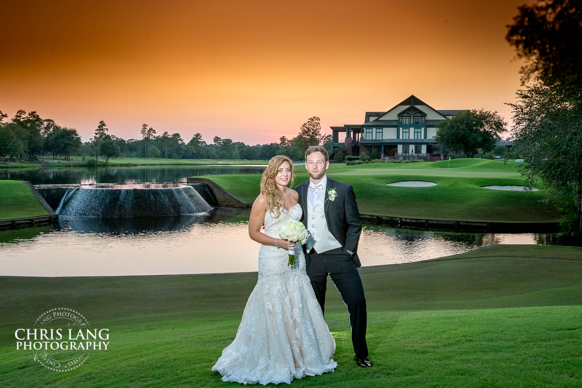 River Landing Weddings - Wallace NC - sunset wedding photo - the golden hour - bride & groom - wedding dress - sunset wedding photography - twlight photo