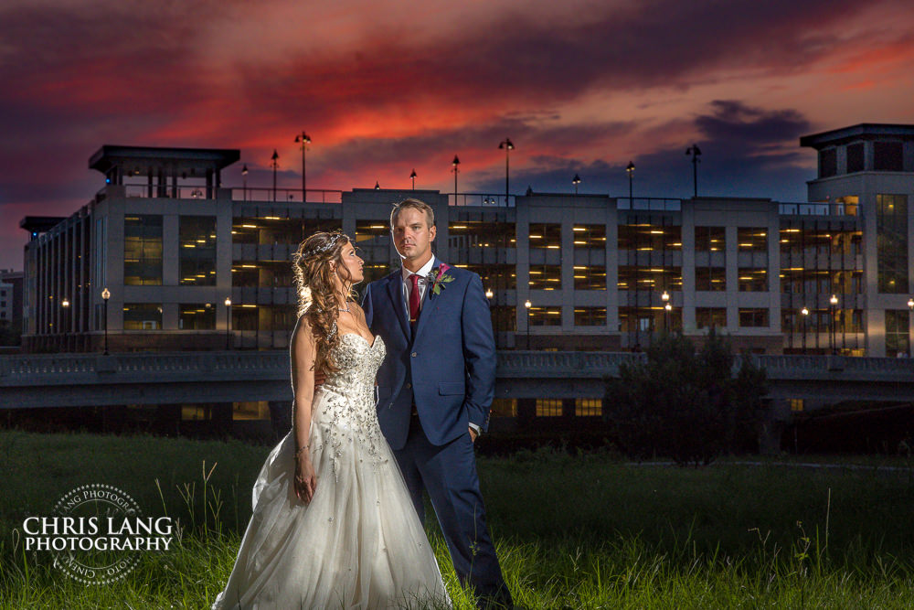 Wilmington Nc Wedding Photographer - sunset wedding photo - the golden hour - bride & groom - wedding dress - sunset wedding photography - twlight  - Brooklynn Arts Center