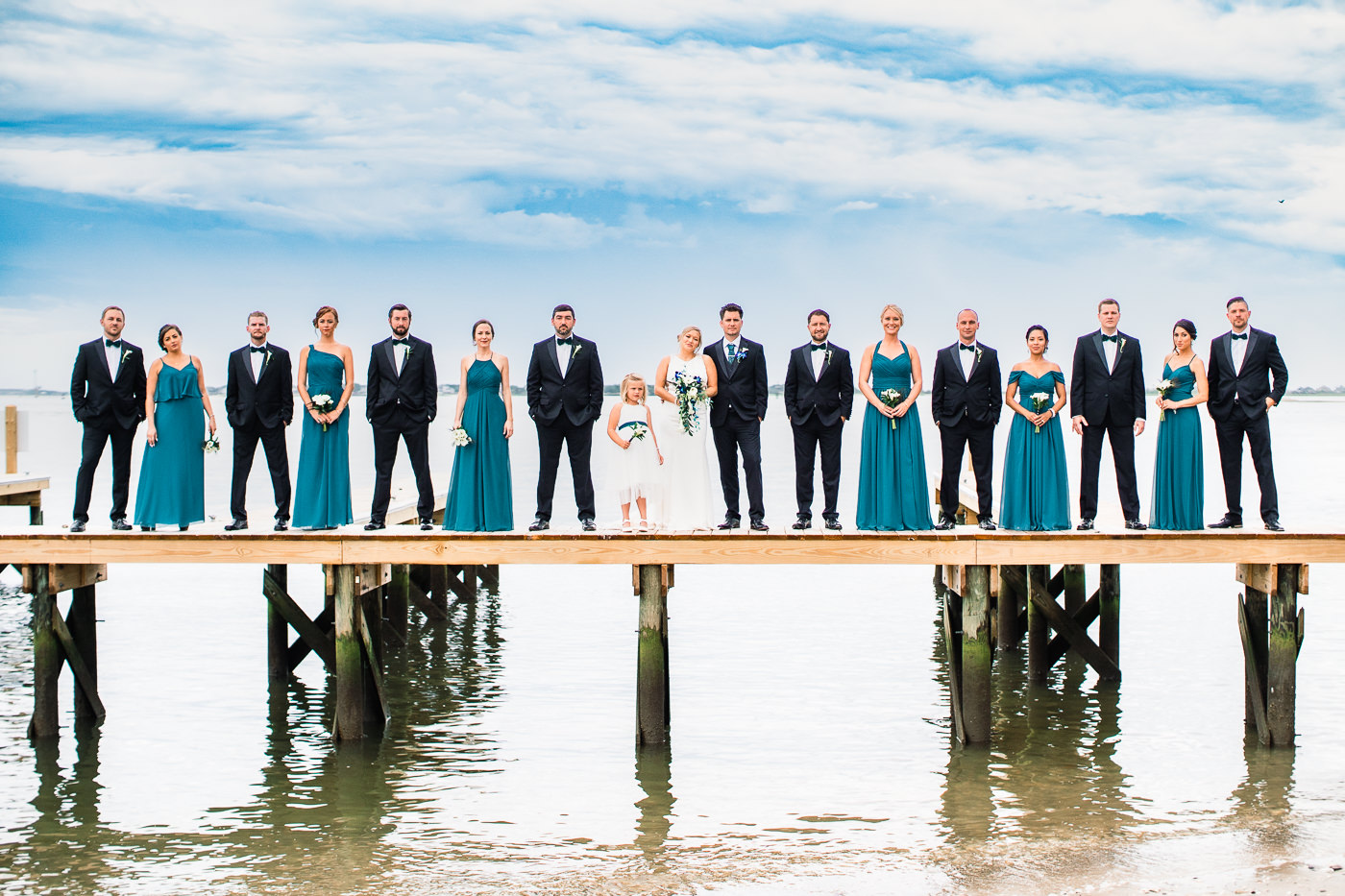 wedding photo of bridal party on a dock - cape fear river - wedding photography - Wedding Ideas - North Carolina Weddign Photographers 