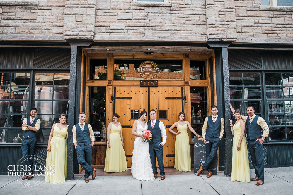 bridal party photo in front of ironclad brewery - wedding photo - wedding photography - wedding & reception ideas - 